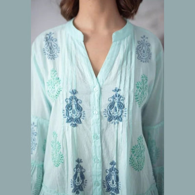 Kurzes Türkisfarbenes Kleid aus Baumwolle im Boho-Stil